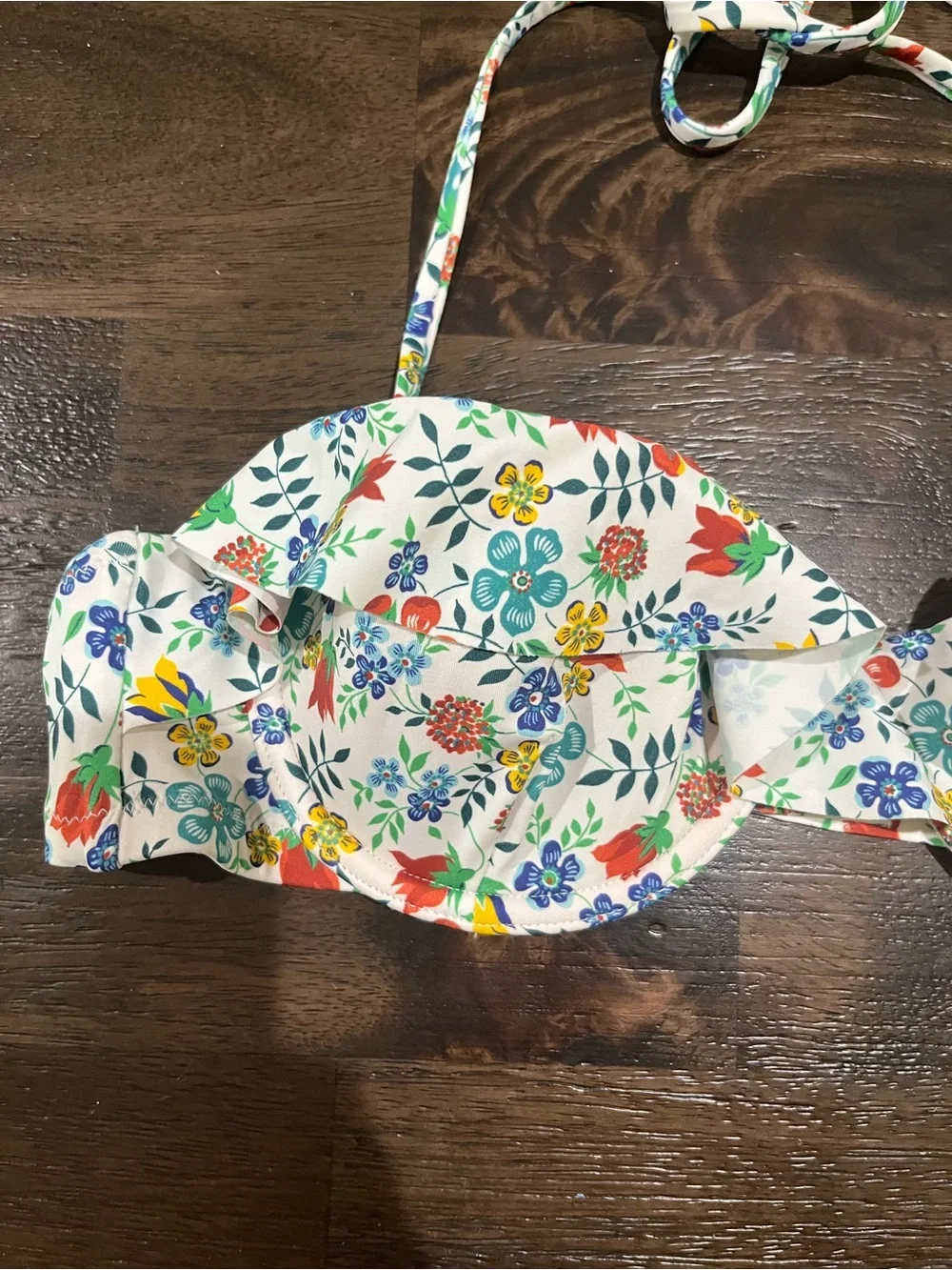 J Crew x Liberty of London White Floral Bikini Top Ruffles Underwire 34A 34 A